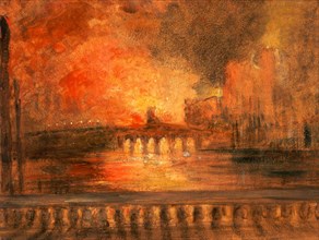 London, the Burning of the Houses of Parliament Fire at the House of Commons, unknown artist, 19th