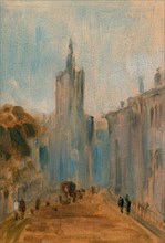 Street with Church and Figures, unknown artist, 19th century, British