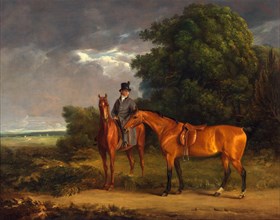 A Groom Mounted on a Chestnut Hunter, He Holds a Bay Hunter by the Reins, Jacques-Laurent Agasse,