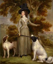 The Countess of Effingham with Gun and Shooting Dogs Signed and dated in black paint, lower left: