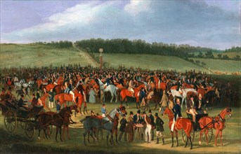 Epsom Races: The Betting Post Signed and dated, black paint, lower left: "J Pollard | 1834", James