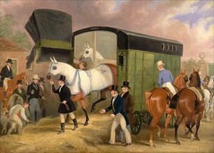 The Derby Pets: The Arrival Signed in brown paint, lower right: "J. Pollard", James Pollard,
