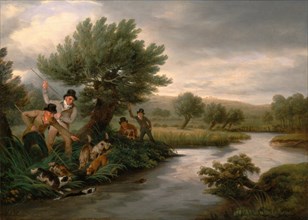 Spearing the Otter Signed and dated in grey paint, lower left: "Phil Reinagle 1805", Philip