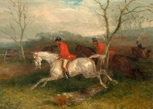 Foxhunting: Coming to a Fence (Full Cry) Signed and dated in brown paint, lower right: "WJ Shayer |