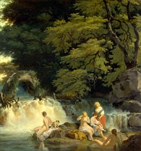 The Salmon Leap, Leixlip The Salmon Leap at Leixlip with Nymphs Bathing Girls Bathing by a
