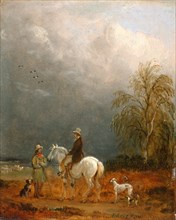 A Traveller and a Shepherd in a Landscape Signed lower right: "E. Bristow", not dated, Edmund