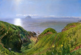 Ailsa Craig A View of Ailsa Craig and the Isle of Arran signed and dated, William Bell Scott,