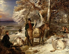 The Day's Sport Winter Landscape with Sportsmen returning from Shooting Signed and dated, lower