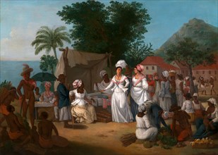 A Linen Market with a Linen-stall and Vegetable Seller in the West Indies, Agostino Brunias,