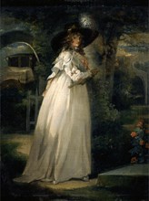 Portrait of a Girl in a Garden Variety (Portrait of Anna Ward Morland) Signed, lower right: "G Mor