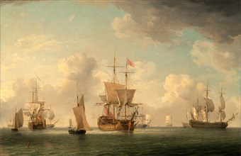 English Ships Under Sail in a Very Light Breeze Signed in brown paint, lower left: "C Brooking",