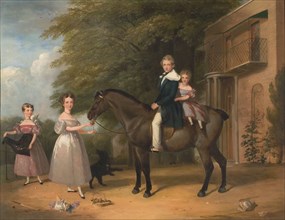 Children with Horse and Dog Signed and dated in brown paint, lower left: "HYW Barraud 1836", Henry