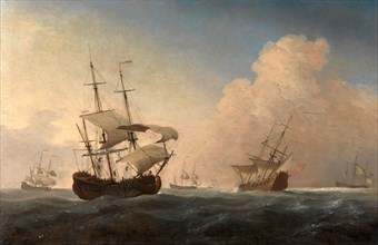 English Warships Heeling in the Breeze Offshore, William van de Velde the Younger, 1633-1707, Dutch