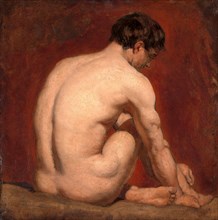 Male Nude, Kneeling, from the Back, Attributed to William Etty, 1787-1849, British