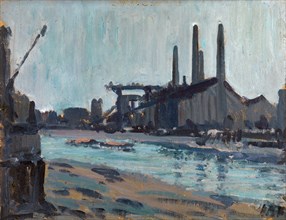 Landscape with Industrial Buildings by a River Signed, lower right: "HBB", Hercules Brabazon