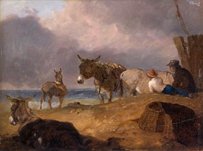 Donkeys and Figures on a Beach, Julius Caesar Ibbetson, 1759-1817, British