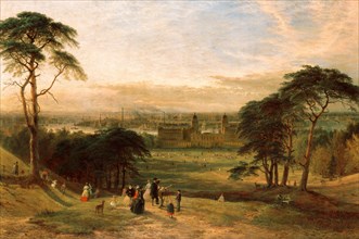 London from Greenwich Hill Signed and dated in brown paint, lower right: " 18. H.D. monogram Dawson