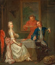 A Dinner Conversation A Man and Woman Drinking at Supper An Officer and Lady at a Table, Marcellus