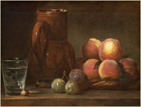 Jean Siméon Chardin, French (1699-1779), Fruit, Jug, and a Glass, c. 1726-1728, oil on canvas