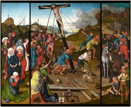 Master of the Starck Triptych, German (active c. 1480-c. 1495), The Raising of the Cross [center,