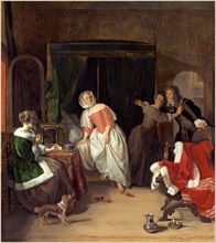 Gabriel Metsu, Dutch (1629-1667), The Intruder, c. 1660, oil on panel