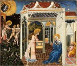 Giovanni di Paolo, Italian (c. 1403-1482), The Annunciation and Expulsion from Paradise, c. 1435,