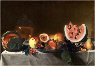 Pensionante del Saraceni (French (?), active c. 1610-1620), Still Life with Fruit and Carafe, c.