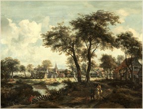 Meindert Hobbema, Dutch (1638-1709), Village near a Pool, c. 1670, oil on canvas