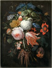 Abraham Mignon, German (1640-1679), A Hanging Bouquet of Flowers, probably 1665-1670, oil on panel