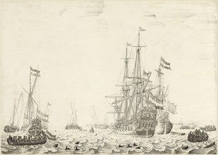 Willem van de Velde the Elder, Dutch (1611-1693), Dutch Ships near the Coast, early 1650s, oil on
