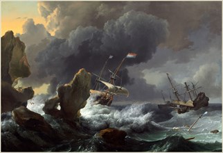 Ludolf Backhuysen, Dutch (1631-1708), Ships in Distress off a Rocky Coast, 1667, oil on canvas