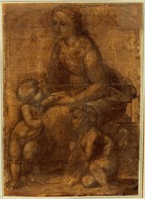 Raphael, The Madonna and Child with Saint John the Baptist, Italian, 1483-1520, c. 1507, black