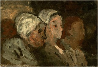 Honoré Daumier, In Church, French, 1808-1879, 1855-1857, oil on wood