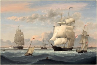 Fitz Henry Lane, New York Harbor, American, 1804-1865, 1852, oil on canvas