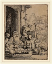 Rembrandt van Rijn, Abraham Entertaining the Angels, Dutch, 1606-1669, 1656, etching and drypoint