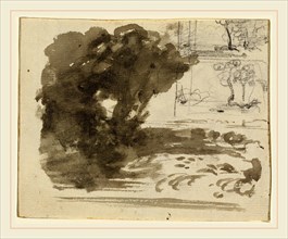 John Varley, A Stand of Trees [recto], British, 1778-1842, brush and brown-gray wash with graphite