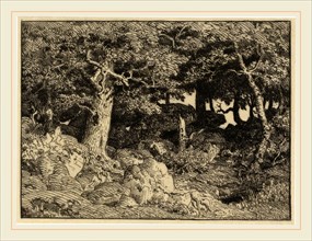 Théodore Rousseau, Chenes de Roche (Rock Oaks), French, 1812-1867, 1861, etching on Japan pelure