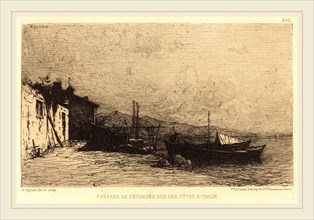 Adolphe Appian, French (1818-1898), Cabanes de pecheurs sur les cotes d'Italie, etching