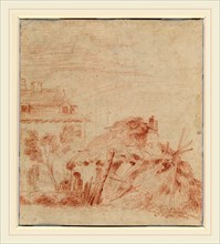 Antoine Watteau, French (1684-1721), View of a House, a Cottage, and Two Figures [verso],