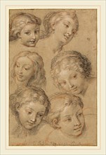 Michel Corneille, Studies of Women's Heads, French, 1642-1708, 1680s or 1690s, black and red chalk