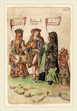 French early 16th century, A Courtier Standing Between Covetousness and Dissimulation [fol. 14