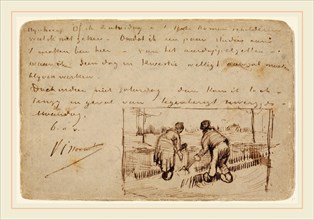 Vincent van Gogh, Postcard with Two Peasants Digging, Dutch, 1853-1890, 1885, pen and brown ink on