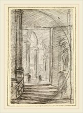 Hubert Robert, Interior of a Roman Palace, French, 1733-1808, 1754-1765, black chalk on laid paper
