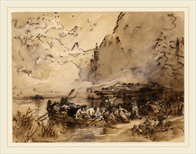 Friedrich Gauermann, German (1807-1862), A Ferry on the KÃ¶nigsee, 1827-1839, pen and brown ink