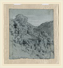 Jean-Paul Flandrin, French (1811-1902), Sunlit Trees in a Valley near Lacoux, 1840, black chalk