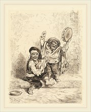 Gustave Doré, French (1832-1883), Gypsy Children, pen and brown ink with brown wash over natural