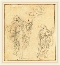 Agostino Masucci, Italian (1691-1758), Two Biblical Figures Guided by a Cherub, black chalk on laid