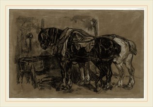 Alexandre-Gabriel Decamps, French (1803-1860), Two Draft Horses, 1830, black and white chalk on