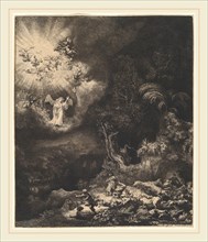 Rembrandt van Rijn, The Angel Appearing to the Shepherds, Dutch, 1606-1669, 1634, etching, burin