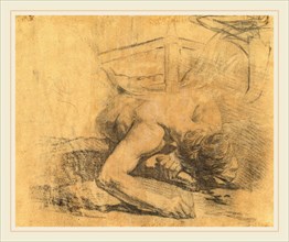 Jean-Baptiste Deshays, Man Reclining on the Ground and the Corner of a Bed [verso], French,